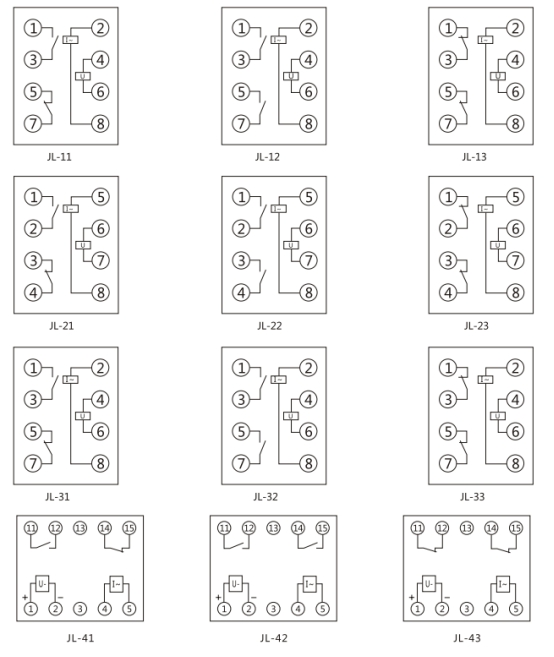 JL-23內部接線及外引接線圖(正視圖)