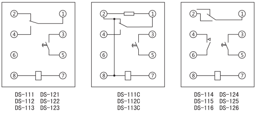 DS-121時間繼電器內(nèi)部接線及外引接線圖(背視圖)圖片