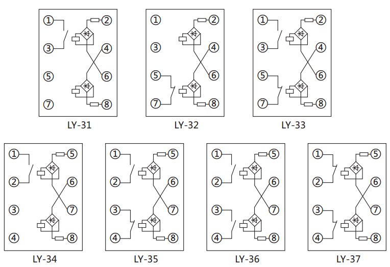 LY-31電壓繼電器內部接線及外引接線圖