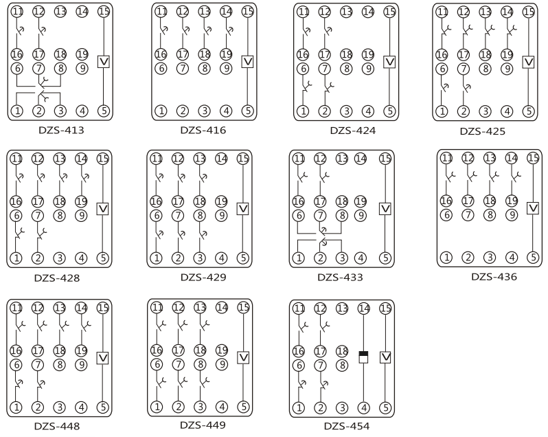 DZY（J)-401中間繼電器內部端子外引接線圖(正視)