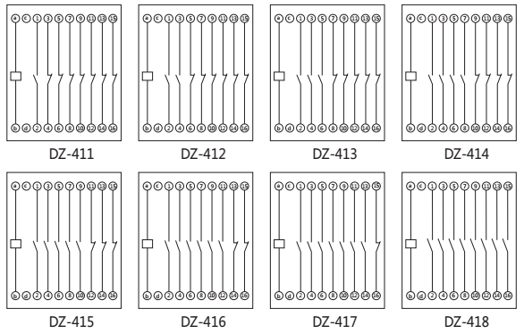 DZ-415中間繼電器內部接線圖以及外引接線圖